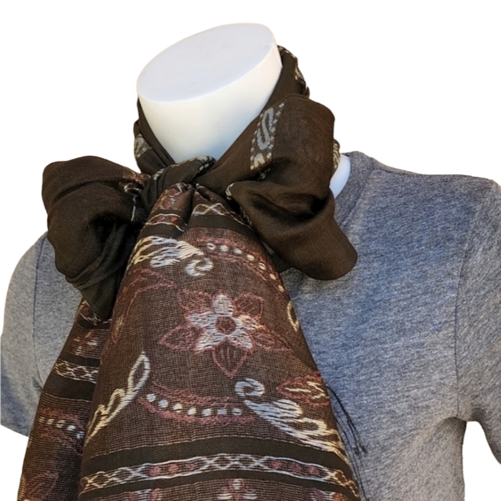 VINTAGE EGYPT Brown Gold Floral Paisley Scarf Wrap Shawl Hijab Metallic - Picture 11 of 12